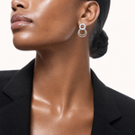 Sterling Silver Polished and Textured Double Circle Post Dangle Earrings - Model Shot