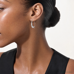 Sterling Silver Rhodium-plated Polished Circle Threader Earrings - Model Shot