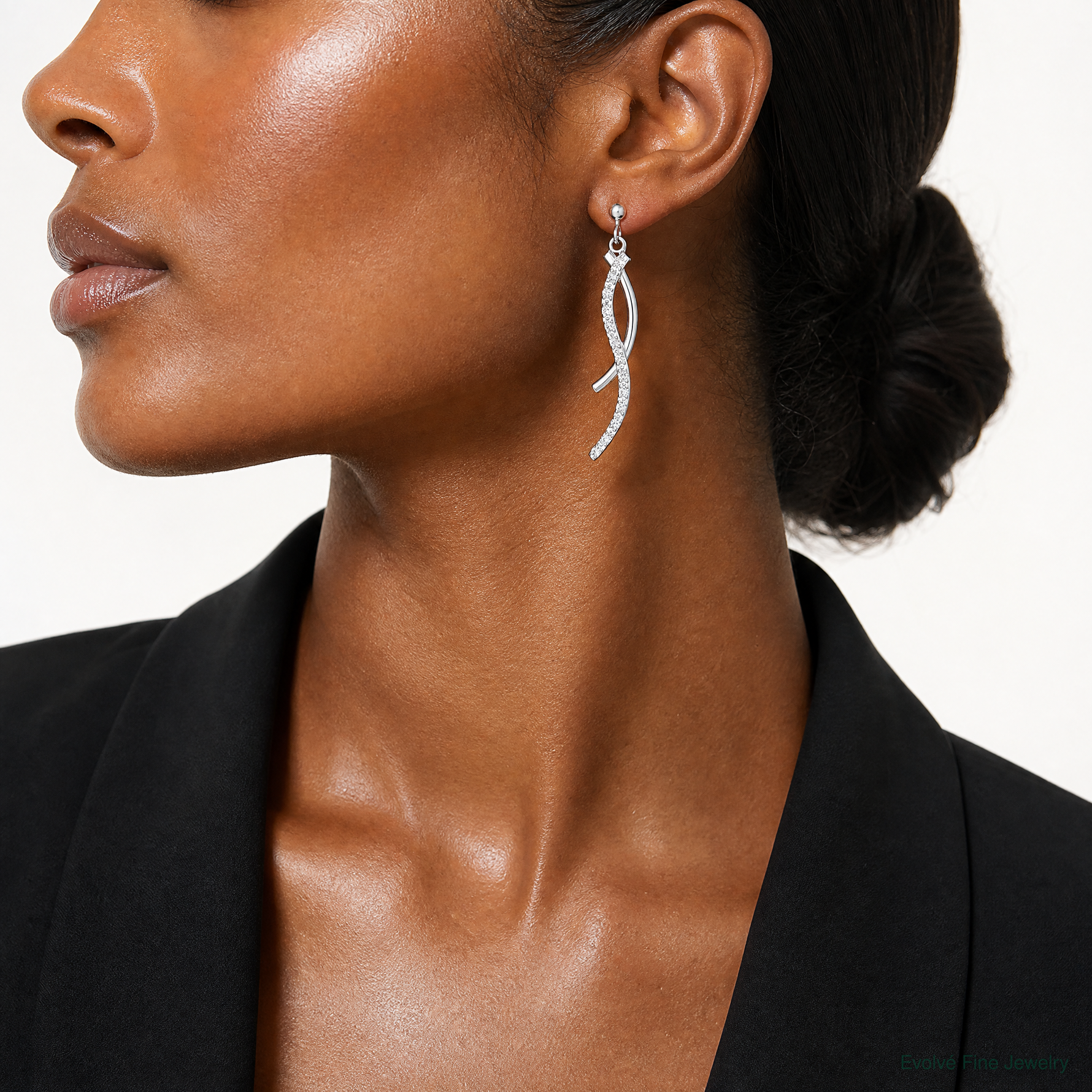 Sterling Silver Polished Fancy CZ Post Dangle Earrings - Model Shot