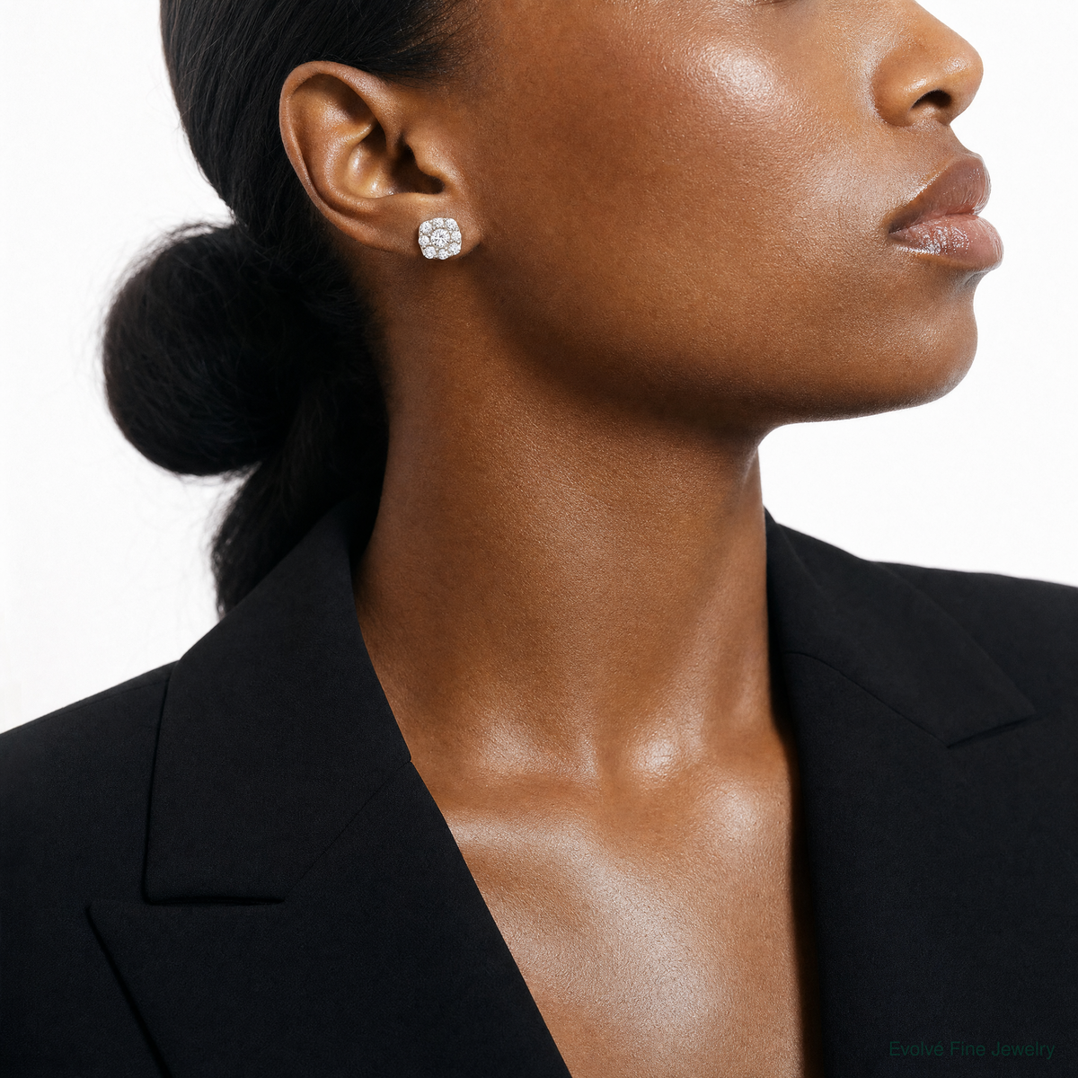 Sterling Silver Polished CZ Cluster Post Earrings - Model Shot
