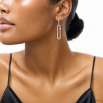 Sterling Silver RH-plated Polished CZ Elongated Link Dangle Earrings - Model Shot