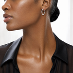 SSilver RH-plated Polished 1.6mm CZ In and Out Post C-Hoop Earrings - Model Shot