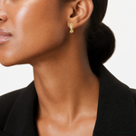 Sterling Silver Gold-Tone Polished and Twisted CZ Post C-Hoop Earrings - Model Shot
