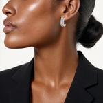 Sterling Silver Rhodium-plated CZ Post J-Hoop Earrings - Model Shot