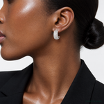 Sterling Silver Rhodium-plated 5 Row Post J-Hoop Earrings - Model Shot
