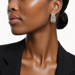 Sterling Silver Rhodium-plated CZ Multi Row Post J-Hoop Earrings - Model Shot