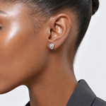 Sterling Silver RH-plated Polished CZ Hinged Huggie Hoop Earrings - Model Shot