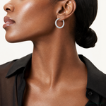Sterling Silver RH-plated Pave CZ Hinged Round Hoop Earrings - Model Shot