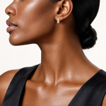 Sterling Silver Gold-Tone Polished/Textured CZ Hinged Round Hoop Earrings - Model Shot