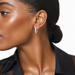 Sterling Silver Rhodium-plated CZ Polished Curved Hinged Hoop Earrings - Model Shot