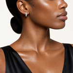 Sterling Silver Polished 4.5mm CZ Hinged Round Hoop Earrings - Model Shot