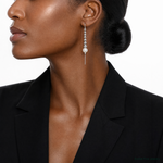 Sterling Silver RH-plated Polished and Beaded Shell Pearl Threader Earrings - Model Shot