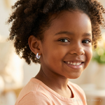 Sterling Silver Rh-plated Children's Pink CZ Heart Hoop Earrings - Model Shot