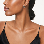 Sterling Silver Rhodium-plated Created Opal Square Hoop Earrings - Model Shot