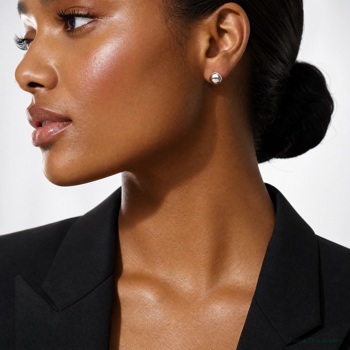 Sterling Silver Polished 10mm Ball Earrings - Model Shot
