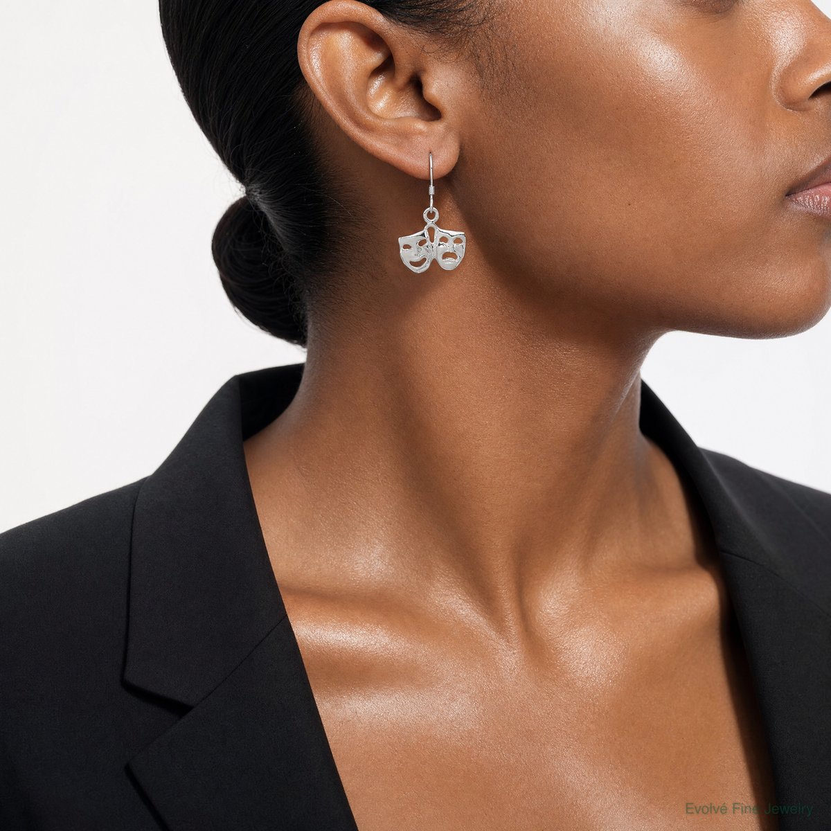 Sterling Silver Comedy/Tragedy Earrings - Model Shot