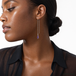 Sterling Silver Polished Purple CZ Teardrop Threader Earrings - Model Shot