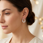 Sterling Silver Rhodium-plated Polished Dolphins Round Hoop Earrings - Model Shot