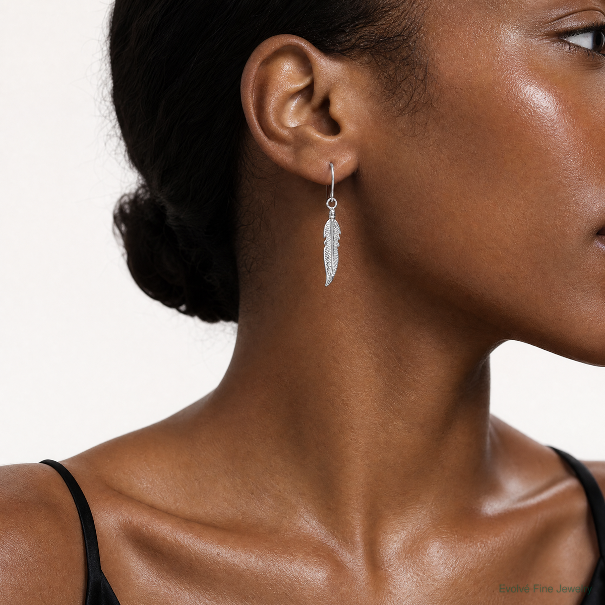 Sterling Silver Feather Earrings - Model Shot