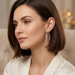 Sterling Silver Rhodium-plated CZ IN/OUT Hoop Earrings - Model Shot