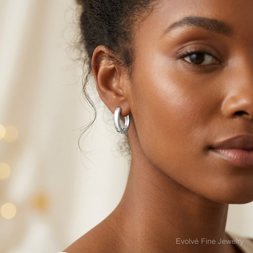 Sterling Silver Oval Hinged Hoop Earrings - Model Shot