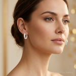 Sterling Silver Striped Hinged Hoop Earrings - Model Shot