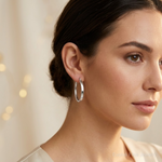 Sterling Silver Polished 4.75mm Oval Hoop Earrings - Model Shot