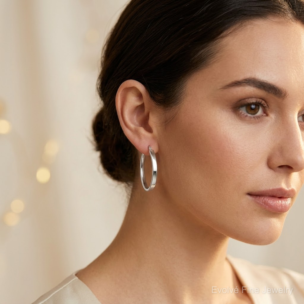 Sterling Silver Polished 4.75mm Oval Hoop Earrings - Model Shot