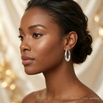 Sterling Silver Polished & Tapered Oval Hoop Earrings - Model Shot