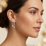 Sterling Silver Tapered 3mm Oval Hoop Earrings - Model Shot