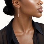 Sterling Silver Polished Triple Graduated Ball Threader Earrings - Model Shot