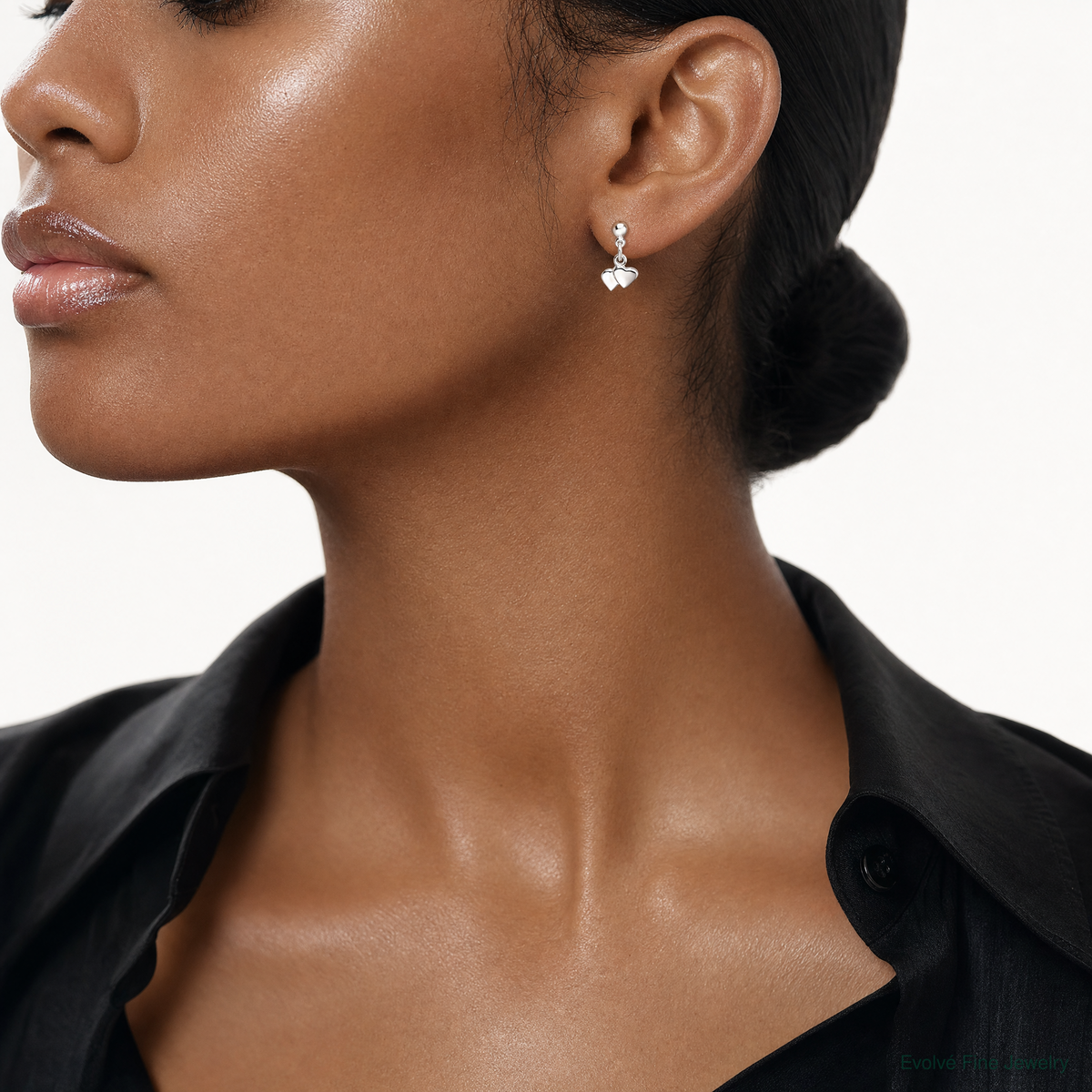 Sterling Silver Dangling Hearts Earrings - Model Shot