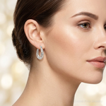 Sterling Silver Polished Filigree Oval Hoop Earrings - Model Shot