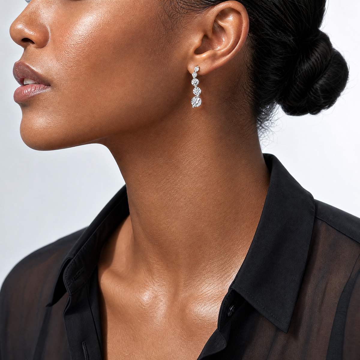 Sterling Silver Rhodium-plated Polished CZ Journey Post Earrings - Model Shot
