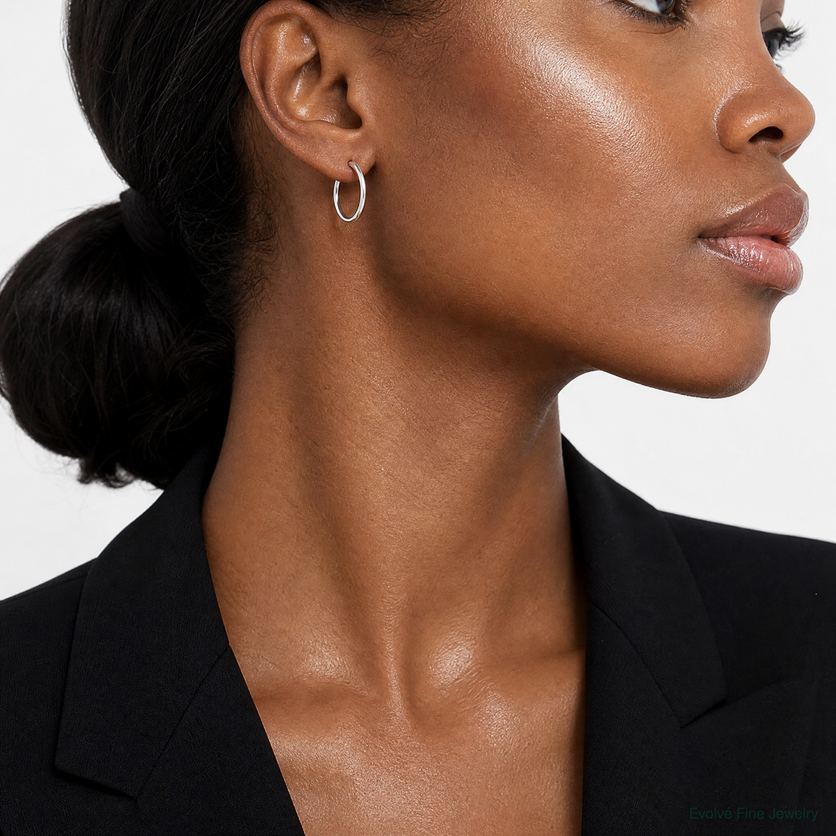 Sterling Silver 1.3mm Hoop Earrings - Model Shot