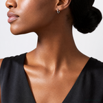 Sterling Silver Rhodium-plated 2mm Round Hoop Earrings - Model Shot