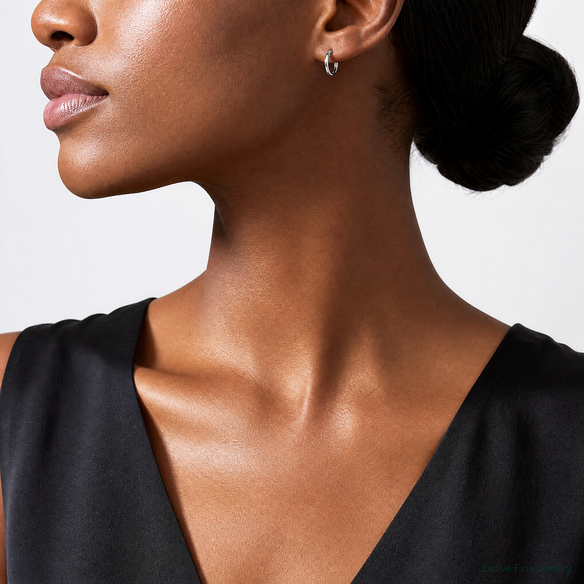 Sterling Silver Rhodium-plated 2mm Round Hoop Earrings - Model Shot