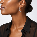 Sterling Silver Rhodium-plated 2mm Diamond Cut Hoop Earrings - Model Shot
