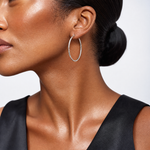 Sterling Silver 2mm Diamond Cut Hoop Earrings - Model Shot