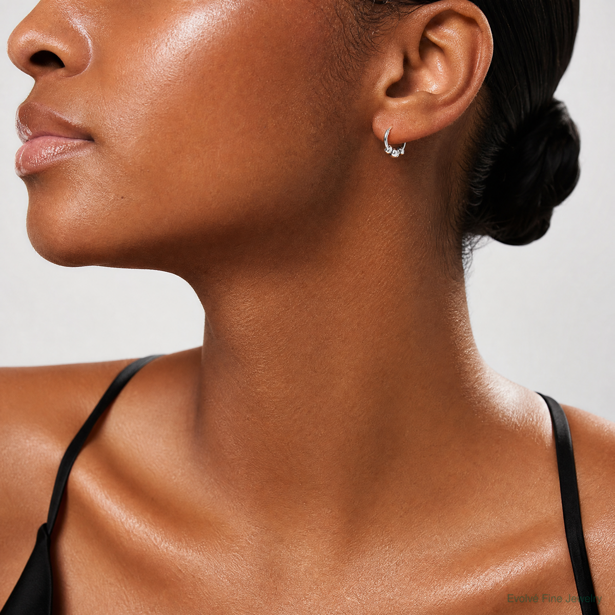 Sterling Silver Tiny Beaded Endless Hoop Earrings - Model Shot