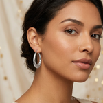 Sterling Silver Rhod-plated Polished Wheat Shrimp Oval Hoop Earrings - Model Shot
