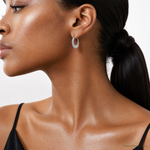 Sterling Silver Rhodium-plated Polished Shrimp Oval Hoop Earrings - Model Shot