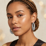Sterling Silver Rhodium-plated Polished Shrimp Oval Hoop Earrings - Model Shot