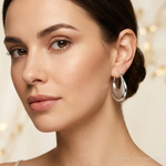 Sterling Silver Polished Puffed Hoop Earrings - Model Shot