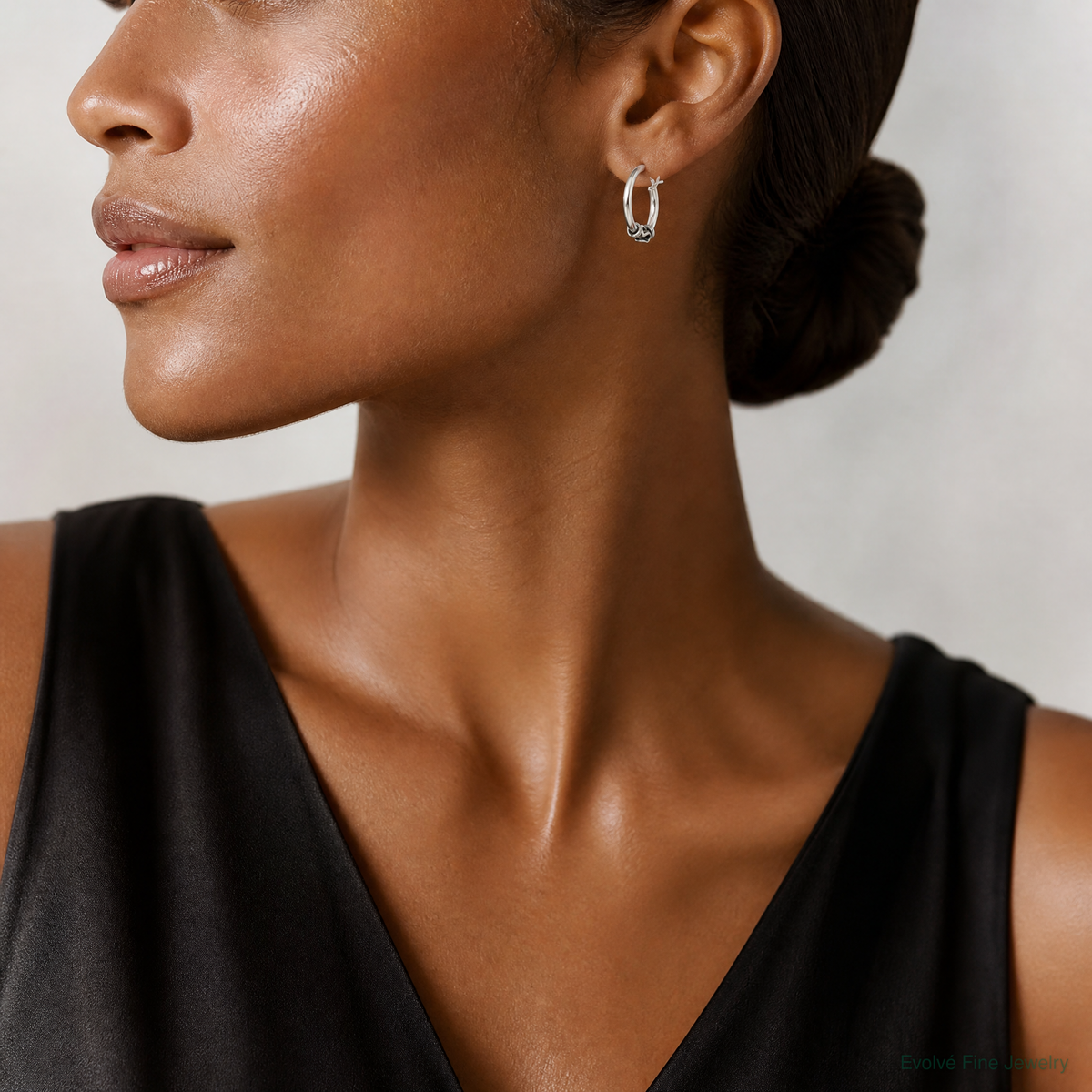 Sterling Silver Antiqued Hoop Earrings - Model Shot