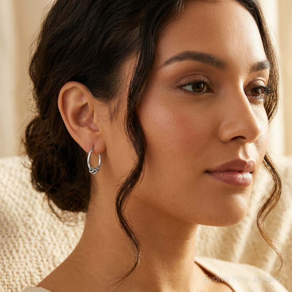 Sterling Silver Antiqued Hoop Earrings - Model Shot