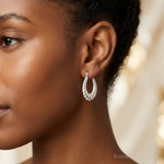 Sterling Silver Polished Shrimp Oval Hoop Earrings - Model Shot