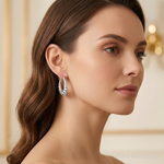 Sterling Silver Rhodium-plated Polished Shrimp Oval Hoop Earrings - Model Shot