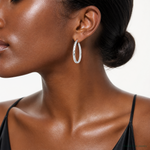 Sterling Silver Rhodium-plated 4mm Textured Hoop Earrings - Model Shot