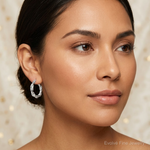 Sterling Silver Rhodium Plated Twisted 3.5x20mm Hoop Earrings - Model Shot